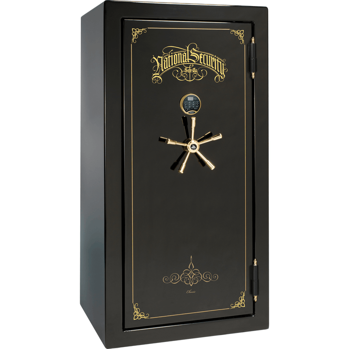 Classic Plus | 25 | Level 7 Security | 110 Minute Fire Protection | Black Gloss | Brass Electronic Lock | 60.5"(H) x 30"(W) x 29"(D)