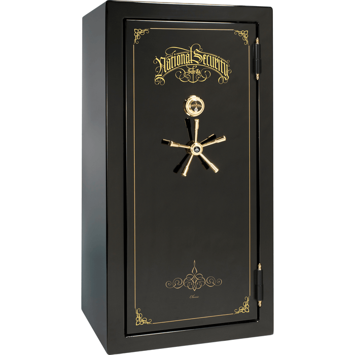 Classic Plus | 25 | Level 7 Security | 110 Minute Fire Protection | Black Gloss | Brass Mechanical Lock | 60.5"(H) x 30"(W) x 29"(D)