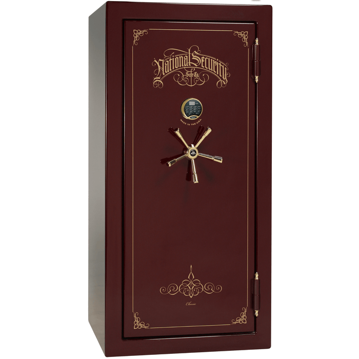 Classic Plus | 25 | Level 7 Security | 110 Minute Fire Protection | Burgundy Gloss | Brass Electronic Lock | 60.5"(H) x 30"(W) x 29"(D)