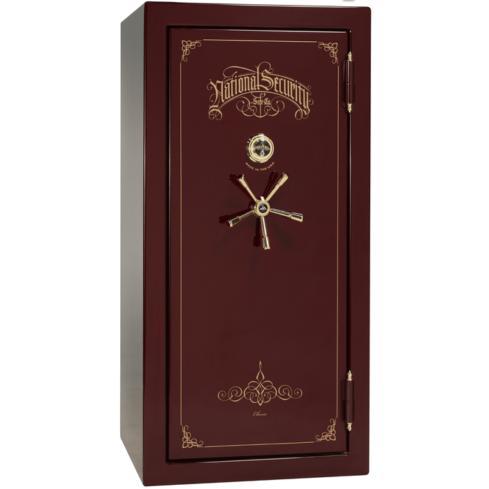 Classic Plus | 25 | Level 7 Security | 110 Minute Fire Protection | Burgundy Gloss | Brass Mechanical Lock | 60.5"(H) x 30"(W) x 29"(D)