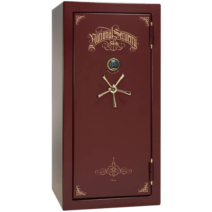 Classic Plus | 25 | Level 7 Security | 110 Minute Fire Protection | Burgundy | Brass Electronic Lock | 60.5"(H) x 30"(W) x 29"(D)