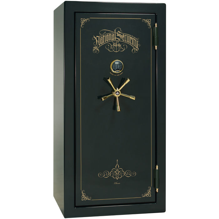 Classic Plus | 25 | Level 7 Security | 110 Minute Fire Protection | Green Gloss | Brass Electronic Lock | 60.5"(H) x 30"(W) x 29"(D)