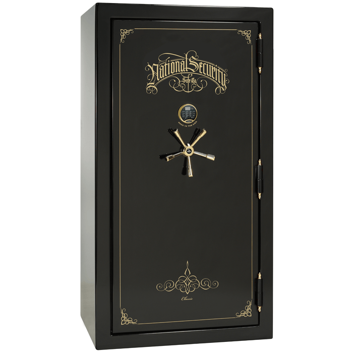 Classic Plus | 40 | Level 7 Security | 110 Minute Fire Protection | Black Gloss | Brass Electronic Lock | 65.5"(H) x 36"(W) x 32"(D)