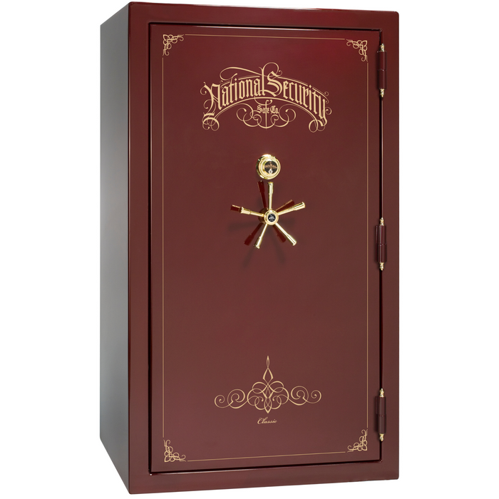 Classic Plus | 50 | Level 7 Security | 110 Minute Fire Protection | Burgundy Gloss | Brass Mechanical Lock | 72.5"(H) x 42"(W) x 32"(D)
