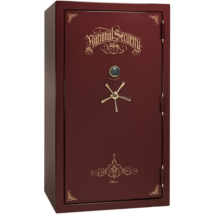 Classic Plus | 50 | Level 7 Security | 110 Minute Fire Protection | Burgundy | Brass Electronic Lock | 72.5"(H) x 42"(W) x 32"(D)