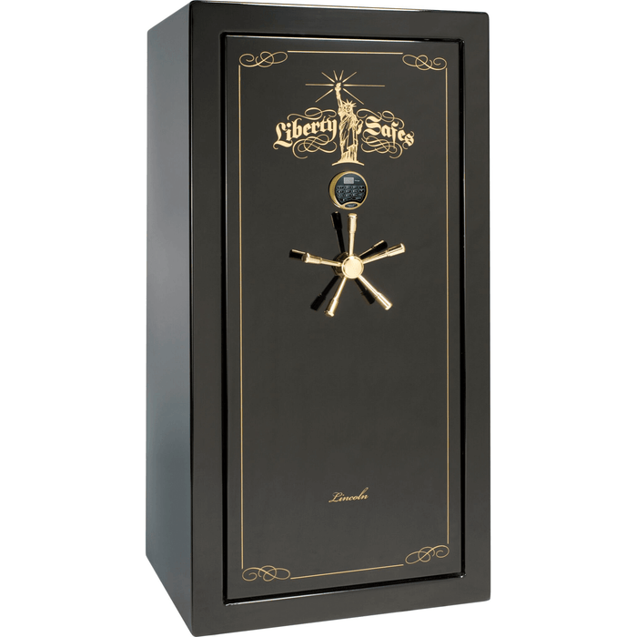 Lincoln | 25 | Level 5 Security | 110 Minute Fire Protection | Black Gloss | Brass Electronic Lock | 60.5"(H) x 30"(W) x 28.5"(D)