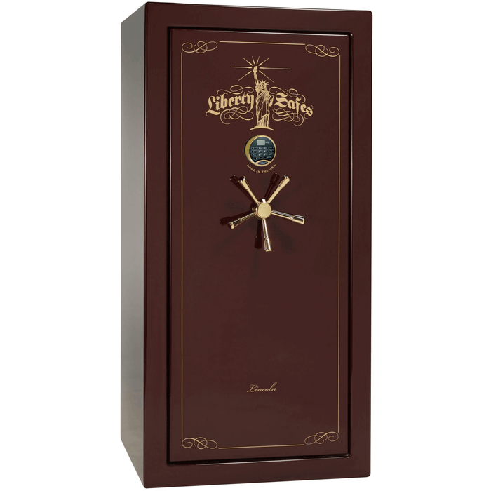 Lincoln | 25 | Level 5 Security | 110 Minute Fire Protection | Burgundy Gloss | Brass Electronic Lock | 60.5"(H) x 30"(W) x 28.5"(D)
