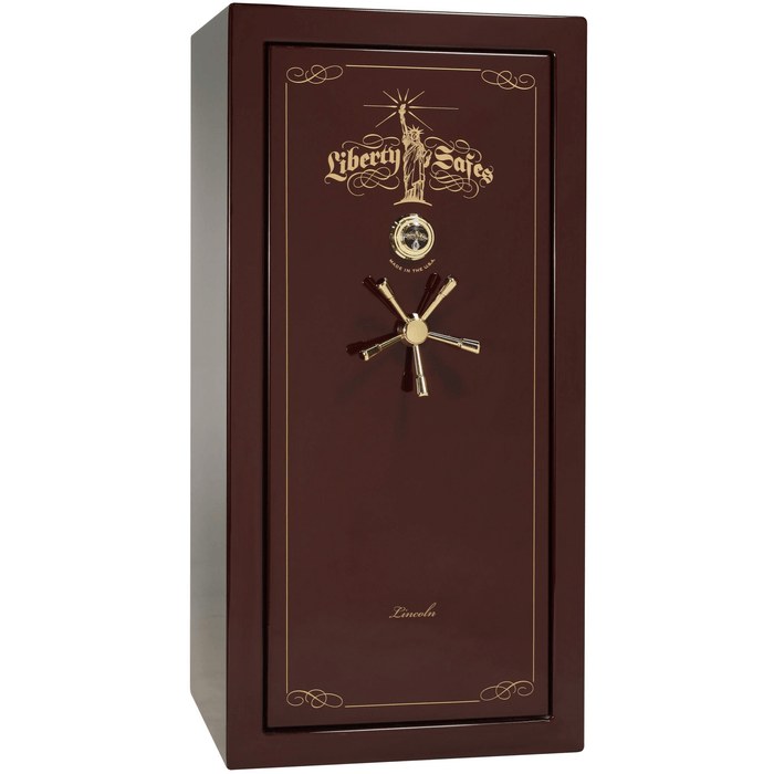 Lincoln | 25 | Level 5 Security | 110 Minute Fire Protection | Burgundy Gloss | Brass Mechanical Lock | 60.5"(H) x 30"(W) x 28.5"(D)
