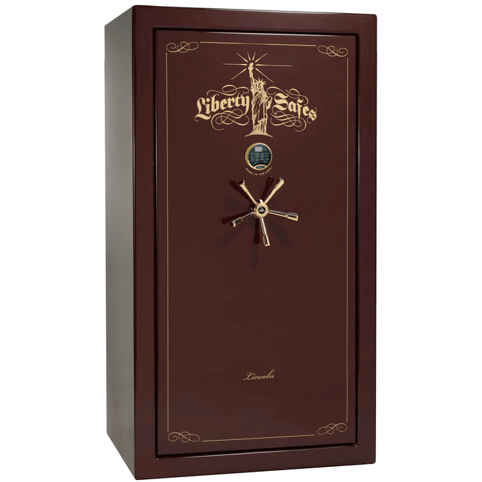 Lincoln | 40 | Level 5 Security | 110 Minute Fire Protection | Burgundy Gloss | Brass Electronic Lock | 66.5"(H) x 36"(W) x 32"(D)
