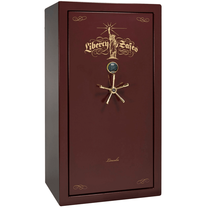 Lincoln | 40 | Level 5 Security | 110 Minute Fire Protection | Burgundy | Brass Electronic Lock | 66.5"(H) x 36"(W) x 32"(D)