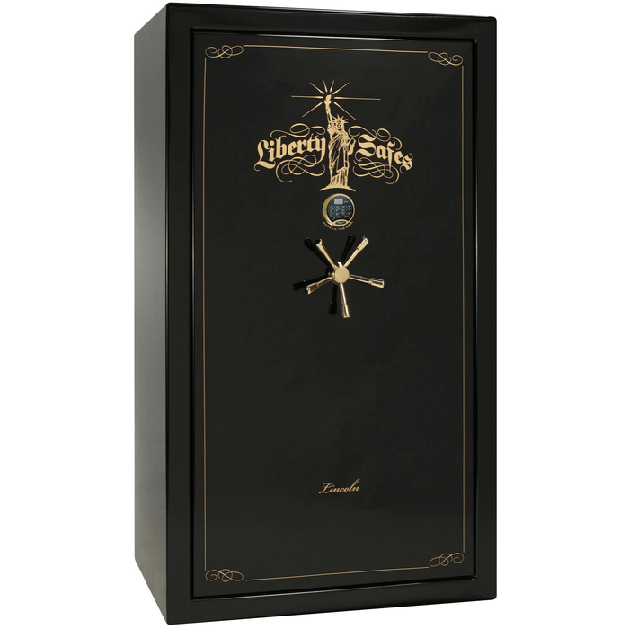 Lincoln | 50 | Level 5 Security | 110 Minute Fire Protection | Black Gloss | Brass Electronic Lock | 72.5"(H) x 42"(W) x 32"(D)