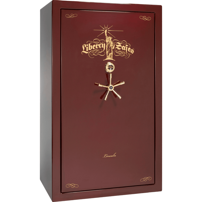 Lincoln | 50 | Level 5 Security | 110 Minute Fire Protection | Burgundy Gloss | Brass Mechanical Lock | 72.5"(H) x 42"(W) x 32"(D)