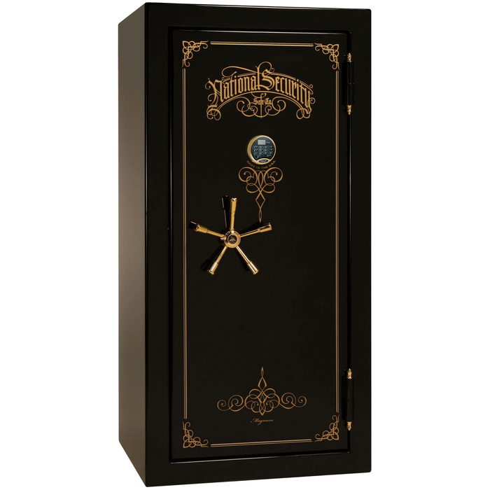 Magnum | 25 | Level 8 Security | 2.5 Hours Fire Protection | Black Gloss | Brass Electronic Lock | 60.5"(H) x 30"(W) x 29"(D)