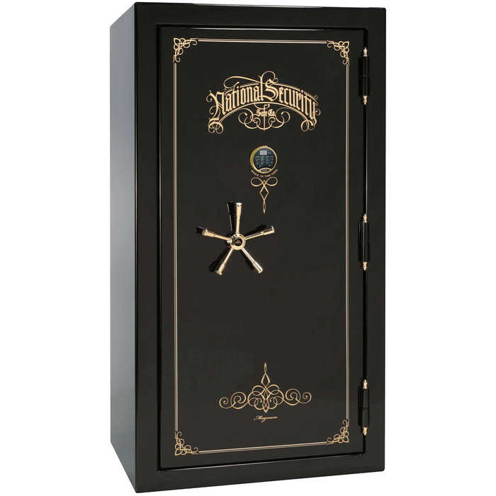 Magnum | 40 | Level 8 Security | 2.5 Hours Fire Protection | Black Gloss | Brass Electronic Lock | 65.5"(H) x 36"(W) x 32"(D)