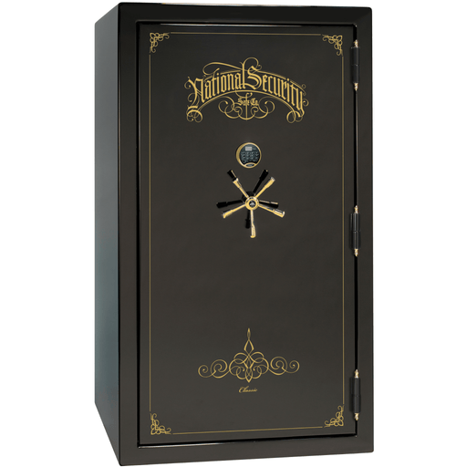 Classic Plus | 50 | Level 7 Security | 110 Minute Fire Protection | Black Gloss | Brass Electronic Lock | 72.5"(H) x 42"(W) x 32"(D)