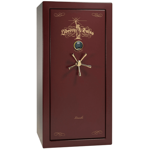 Lincoln | 25 | Level 5 Security | 110 Minute Fire Protection | Burgundy | Brass Electronic Lock | 60.5"(H) x 30"(W) x 28.5"(D)