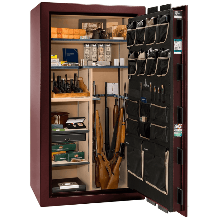 Lincoln | 40 | Level 5 Security | 110 Minute Fire Protection | Burgundy | Brass Electronic Lock | 66.5"(H) x 36"(W) x 32"(D)