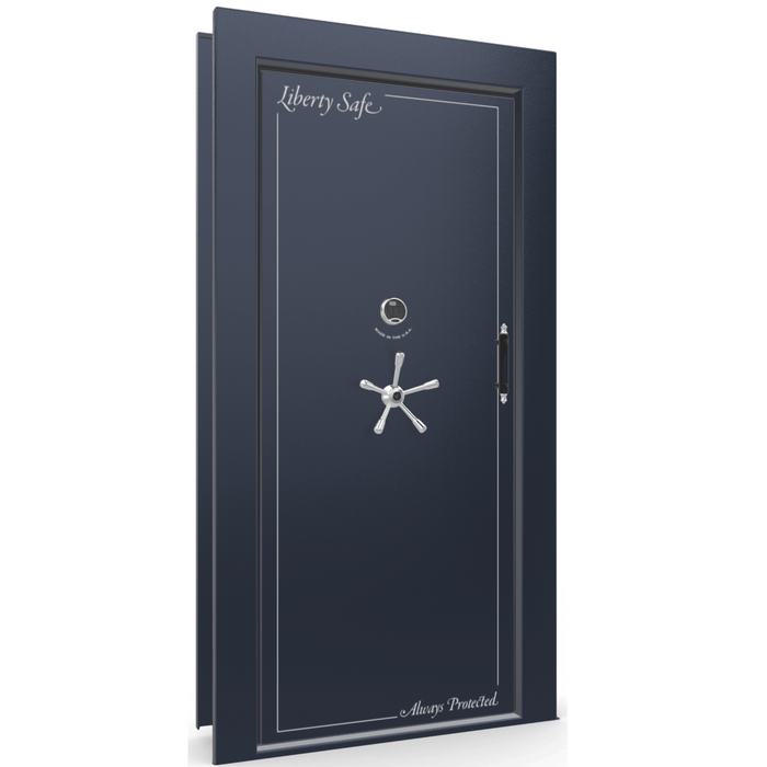 Vault Door Left Inswing | Blue Gloss | Chrome Electronic Lock | 81-85"(H) x 27-42"(W) x 7-10"(D)