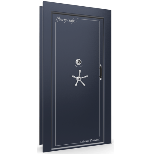 Vault Door Left Inswing | Blue Gloss | Chrome Mechanical Lock | 81-85"(H) x 27-42"(W) x 7-10"(D)