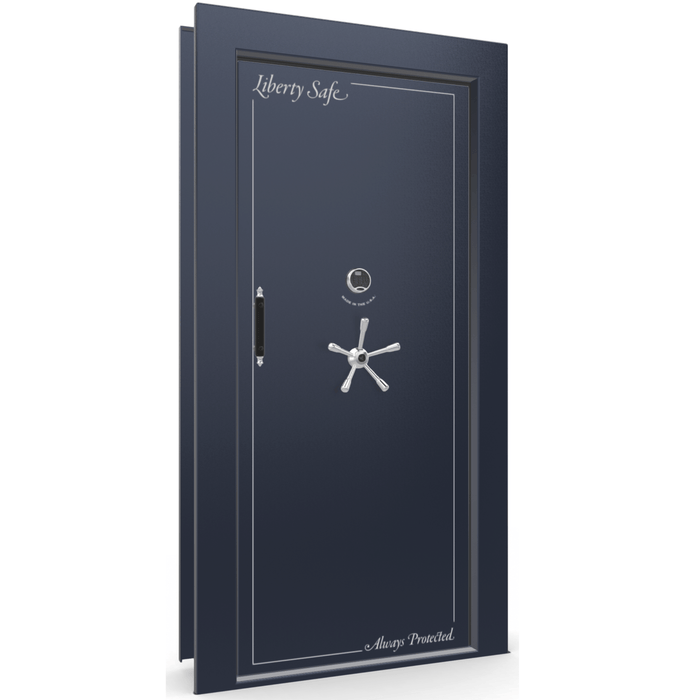 Vault Door Right Inswing | Blue Gloss | Chrome Electronic Lock | 81-85"(H) x 27-42"(W) x 7-10"(D)