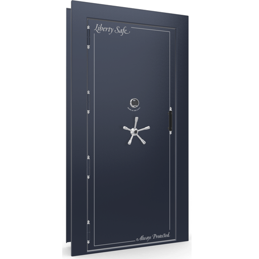 Vault Door Left Outswing | Blue Gloss | Chrome Electronic Lock | 81-85"(H) x 27-42"(W) x 7-10"(D)