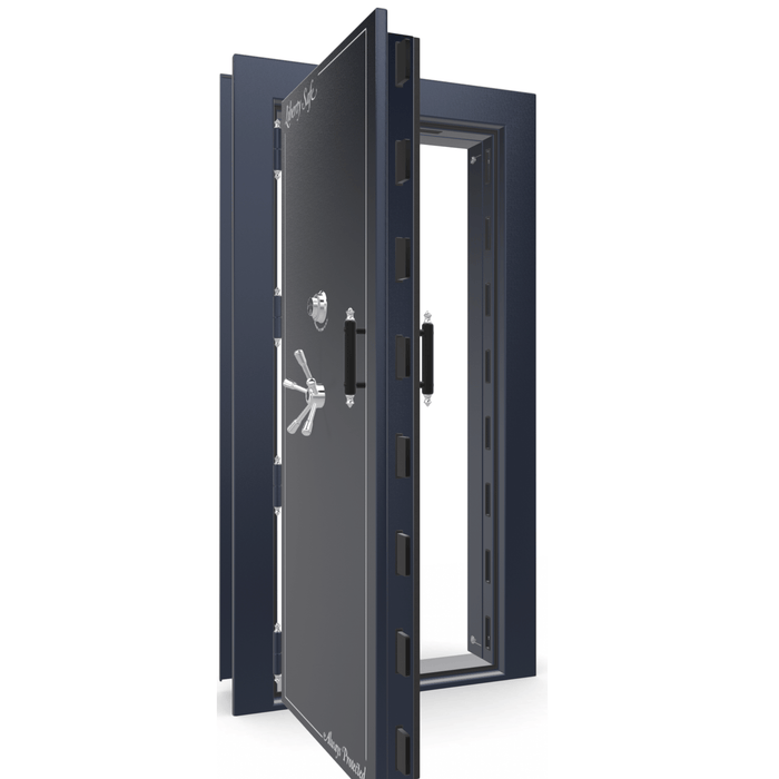 Vault Door Left Outswing | Blue Gloss | Chrome Electronic Lock | 81-85"(H) x 27-42"(W) x 7-10"(D)