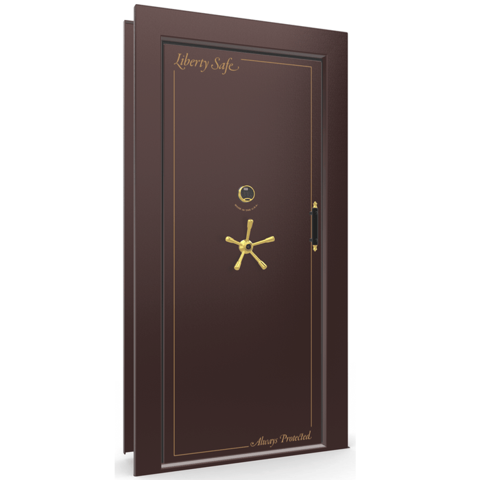 Vault Door Left Inswing | Burgundy Gloss | Brass Electronic Lock | 81-85"(H) x 27-42"(W) x 7-10"(D)