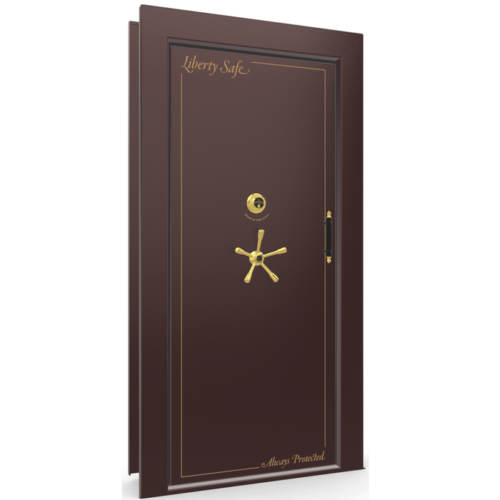Vault Door Left Inswing | Burgundy Gloss | Brass Mechanical Lock | 81-85"(H) x 27-42"(W) x 7-10"(D)