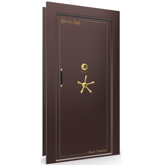 Vault Door Right Inswing | Burgundy Gloss | Brass Mechanical Lock | 81-85"(H) x 27-42"(W) x 7-10"(D)