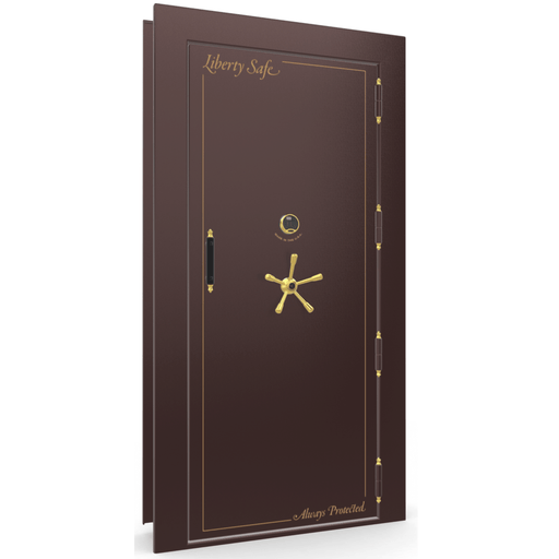 Vault Door Right Outswing | Burgundy Gloss | Brass Electronic Lock | 81-85"(H) x 27-42"(W) x 7-10"(D)