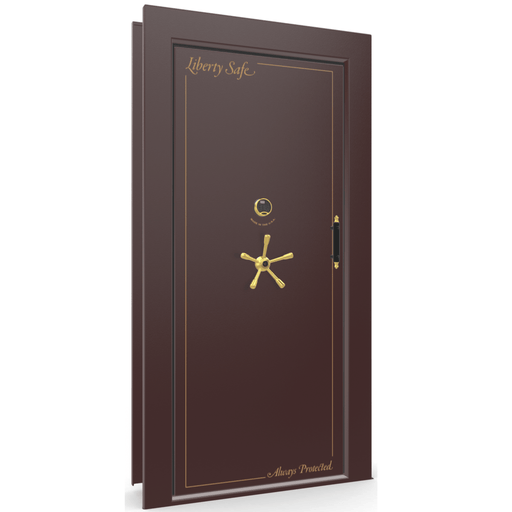 Vault Door Left Inswing | Burgundy | Brass Electronic Lock | 81-85"(H) x 27-42"(W) x 7-10"(D)