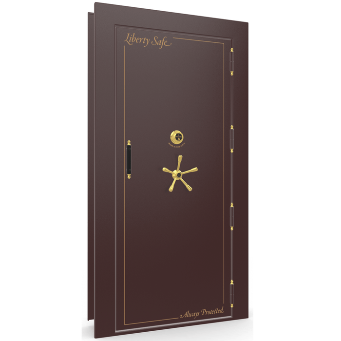 Vault Door Right Outswing | Burgundy | Brass Mechanical Lock | 81-85"(H) x 27-42"(W) x 7-10"(D)