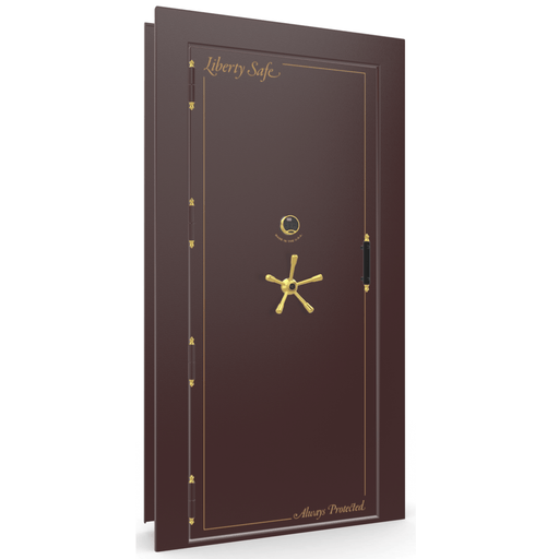 Vault Door Left Outswing | Burgundy | Brass Electronic Lock | 81-85"(H) x 27-42"(W) x 7-10"(D)