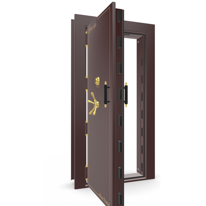 Vault Door Left Outswing | Burgundy | Brass Mechanical Lock | 81-85"(H) x 27-42"(W) x 7-10"(D)