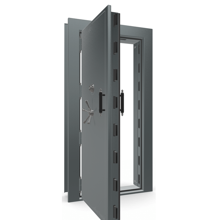 Vault Door Left Outswing | Forest Mist Gloss | Black Mechanical Lock | 81-85"(H) x 27-42"(W) x 7-10"(D)