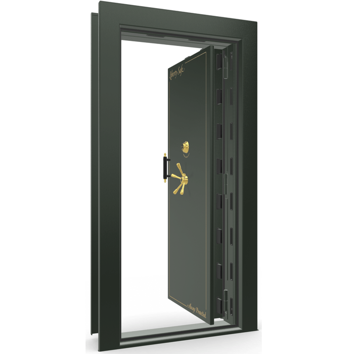 Vault Door Right Inswing | Green Gloss | Brass Mechanical Lock | 81-85"(H) x 27-42"(W) x 7-10"(D)