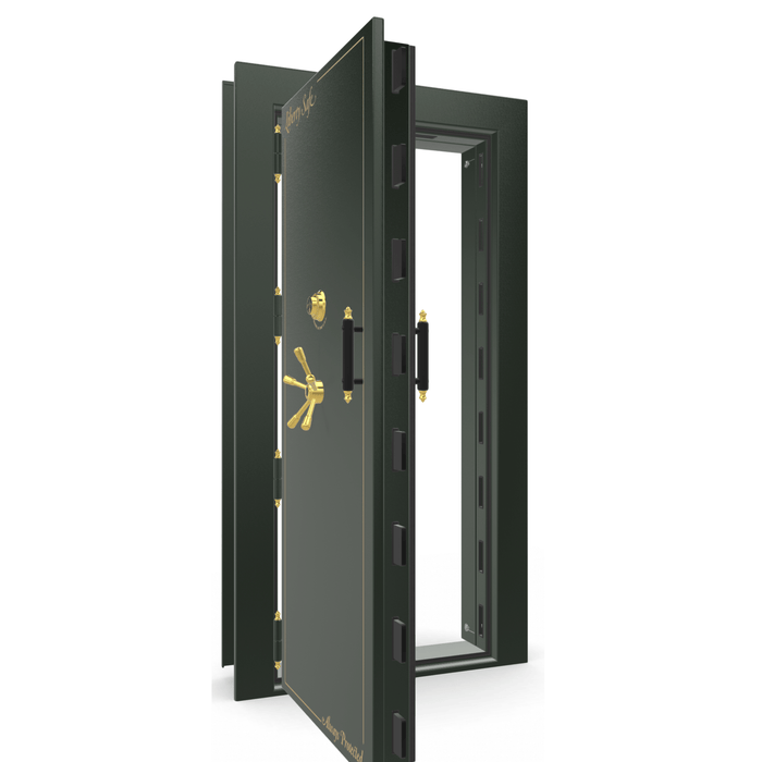 Vault Door Left Outswing | Green Gloss | Brass Mechanical Lock | 81-85"(H) x 27-42"(W) x 7-10"(D)