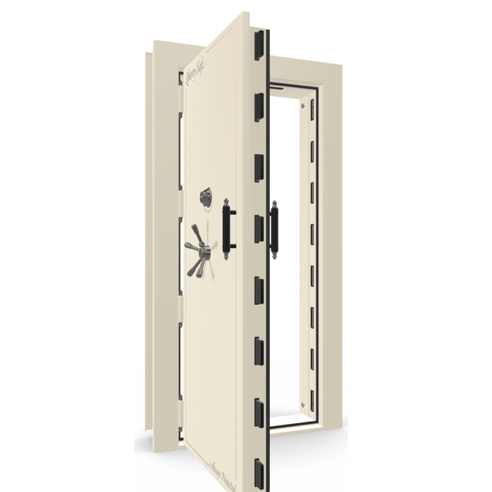 Vault Door Left Outswing | White Gloss | Black Mechanical Lock | 81-85"(H) x 27-42"(W) x 7-10"(D)